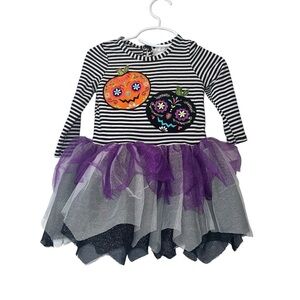 Emily Rose Striped Halloween Dress with Purple Tulle 18m day of the dead pumpkin
